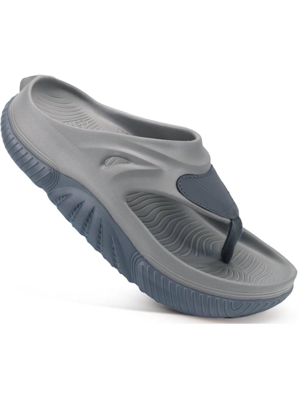 Men's Dark Grey Orthopedic Footbed Flip Flops Fabric Toe Post Beach Sandals